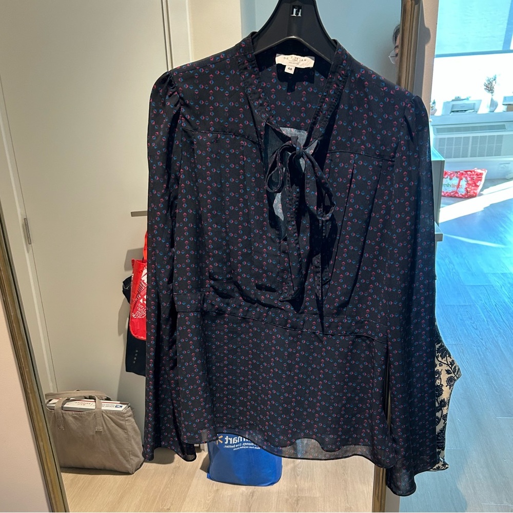 Derek lam print tie neck blouse side zip IT48
